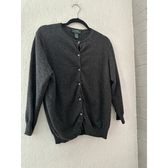 Lauren Ralph Lauren Cashmere Cardigan Gray Button Up 3/4 Sleeve Size Large - Picture 3 of 15